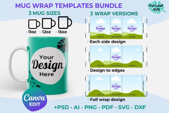 11oz 12oz 15oz Mug Wrap Canva Template: Graphics for Real Branding