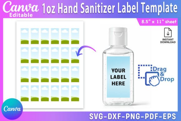 1oz Hand Sanitizer Label Canva Template Graphics