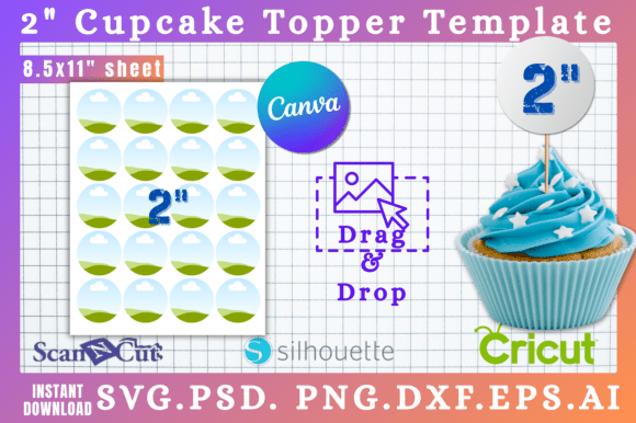 2 Round Cupcake Topper Canva Templates