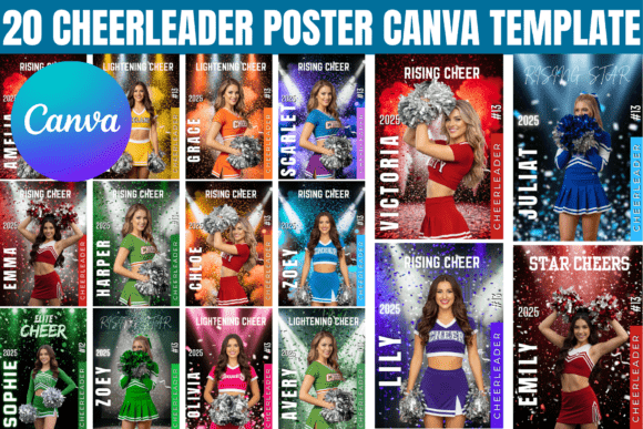 20 Cheerleader Poster Canva Template: Graphics for Commercial Use