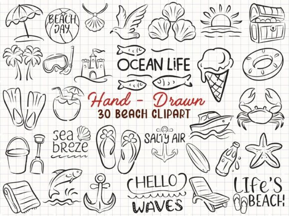 Beach SVG Bundle: Ocean Clipart Doodle — Graphics & Illustrations