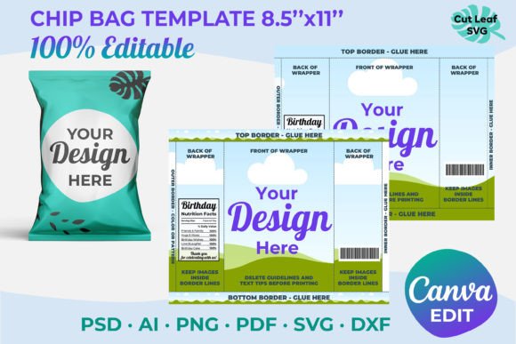 Blank Chip Bag Template Canva Editable Graphics