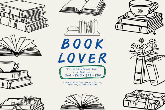 Book Lover Line Art Bundle: Graphics & Illustrations