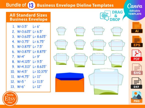 Bundle of 13 Business Envelope Dieline: Graphics for Crafts