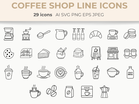 Coffee Shop Line Icons Cozy Vector SVG