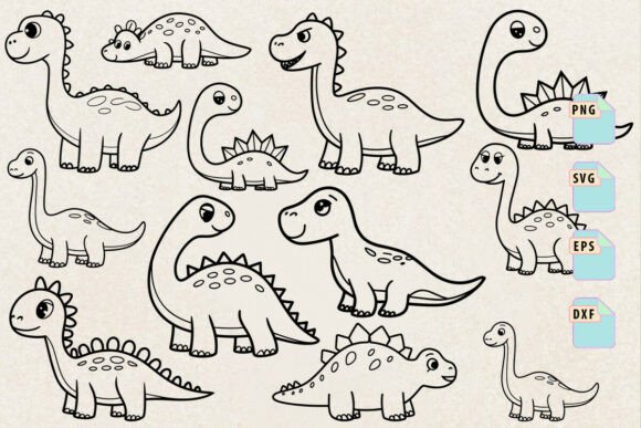 Cute Dinosaur SVG Clipart Design Bundle for Graphics & Crafts