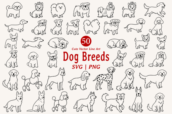 Cute Dog Line Art Illustration Bundle: Graphics & Illustrations for Brand Warmth