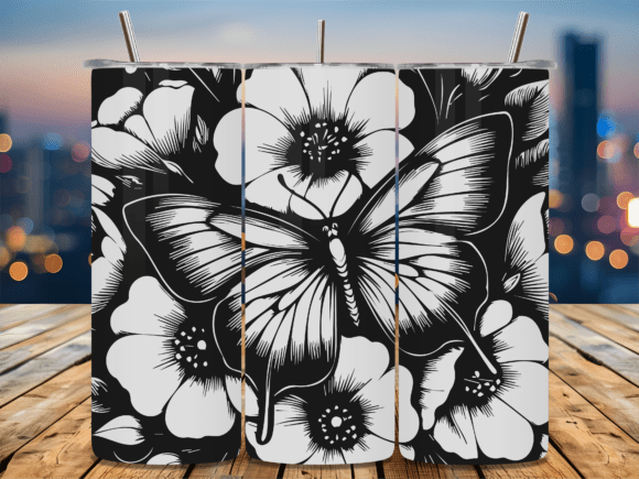 Daisy Flower Butterfly Tumbler SVG: Graphics for Crafts & Content