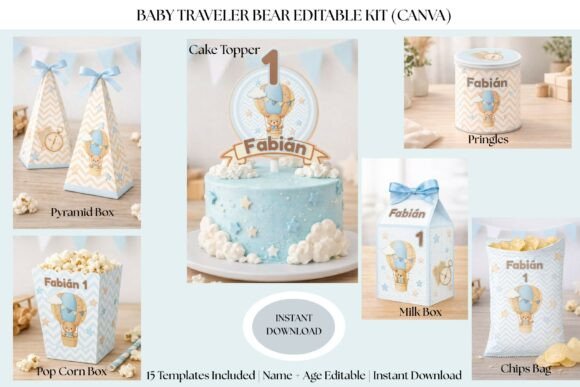 Editable Bear Party Kit Canva Graphics