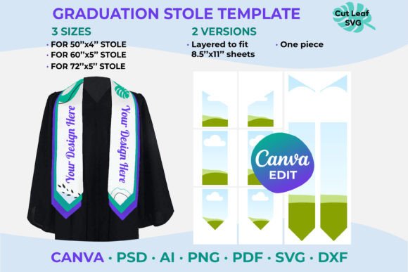 Graduation Stole Template Canva Editable Graphics