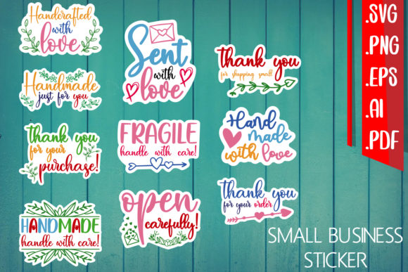 Handmade Business Sticker 10 Designs: Graphics for Crafts & Local Branding