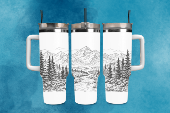 Mountain River Laser Tumbler Wrap SVG Graphics