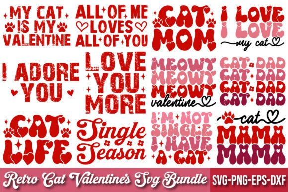 Retro Cat Valentine’s SVG Bundle: Graphics for Crafts