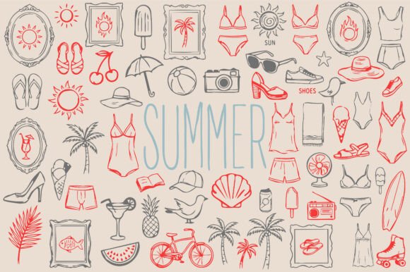 Summer Doodle Clipart: Hand-Drawn Beach Graphics & Illustrations