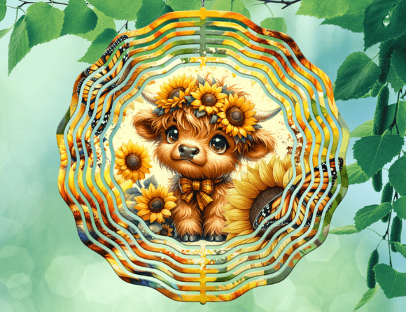 Sunflowers Highland Cow Wind Spinner Graphics for Crafts