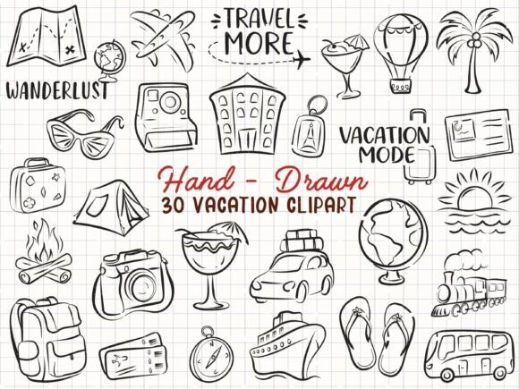Vacation SVG Travel Clipart Doodle: Graphics & Illustrations