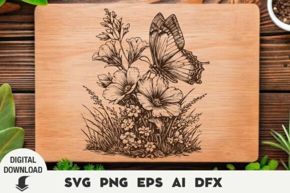 Wildflowers and a Butterfly Engraving: Graphics for Laser Engraving